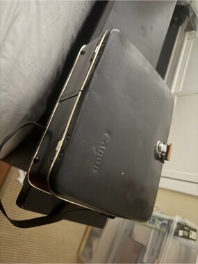 Vintage Retro Canon Black Leather Briefcase with Silver Trim